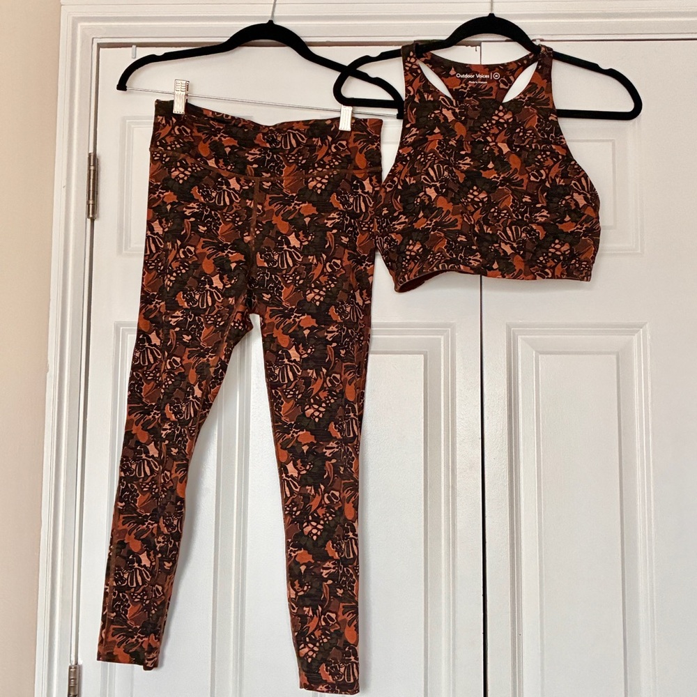 Outdoor Voices Athletic Two-Piece Set in Rust Floral Print